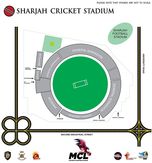 Sharjah Cricket Stadium seating plan for MCL matches.