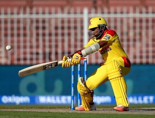 Jayawardene playing a shot during MCL 2016 first hundred.